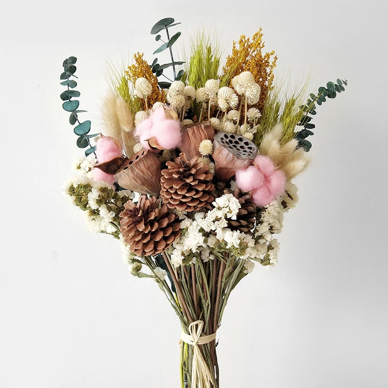 Bunny Tail Grass Leaves Babysbreath Natural Lotus Pine Cones Cotton Daisy Craft Handmake Wedding Flower Bouquet Home Decoration Artificial Dried Flowers Aliexpress