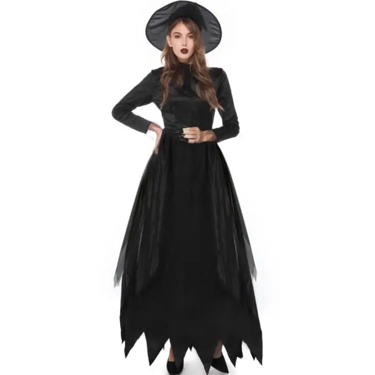 Костюм колдуньи Аниме Косплей disfraz костюмы на Хэллоуин для женщин mujer disfraces fantasia черный