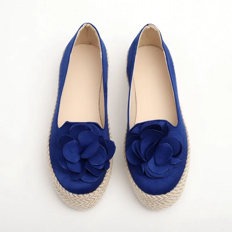 Vertive цветочный Женская обувь на плоской подошве повседневная обувь на толстой подошве; эспадрильи; Женская на весенний сезон слипоны из кожи и замши женские лоферы - Цвет: BLUE