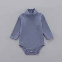 Baby Ribbed High Neck Romper Full Sleeve Autumn Winter Jumpsuit Jumpsuit Elastic Rib Knitted Rompers Infant Clothing Outfits 4