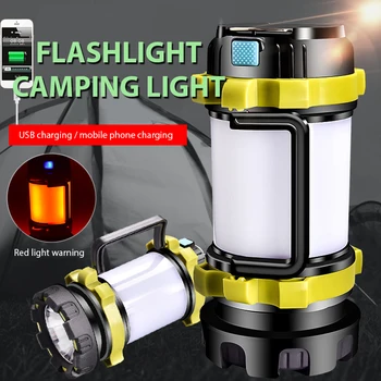 

XM-L T6 Lantern USB Rechargeable COB Camping Flashlight Lantern Color Light Built in Battery for Emergency Power Bank White Red