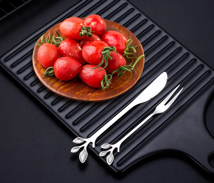 Stainless steel leaf spoon coffee spoon fruit fork cake fork stirring spoon fork creative dessert knife and fork spoon