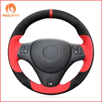 

MEWANT Black Red Suede Sew Wrap Car Steering Wheel Cover for BMW M Sport M3 E90 E91 E92 E93 E87 E81 E82 E88