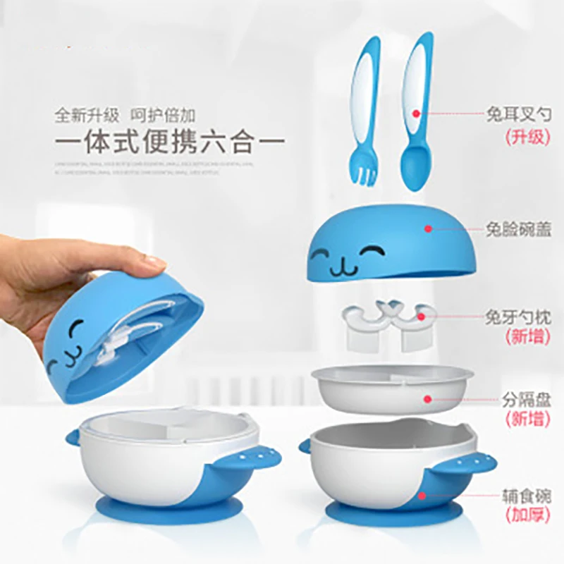 Baby Feeding Learning Dishes Suction Bowl Assist Toddler Children Food Dinnerware Kids Eating Training Bowl Spoon Fork Set