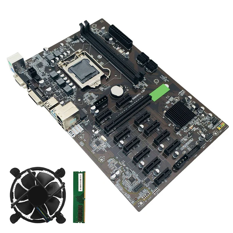 Материнская плата B250 BTC PCIe X1 PCI-E X16 LGA 1151 с DDR4 8 Гб 2666 МГц ОЗУ + охлаждающий вентилятор