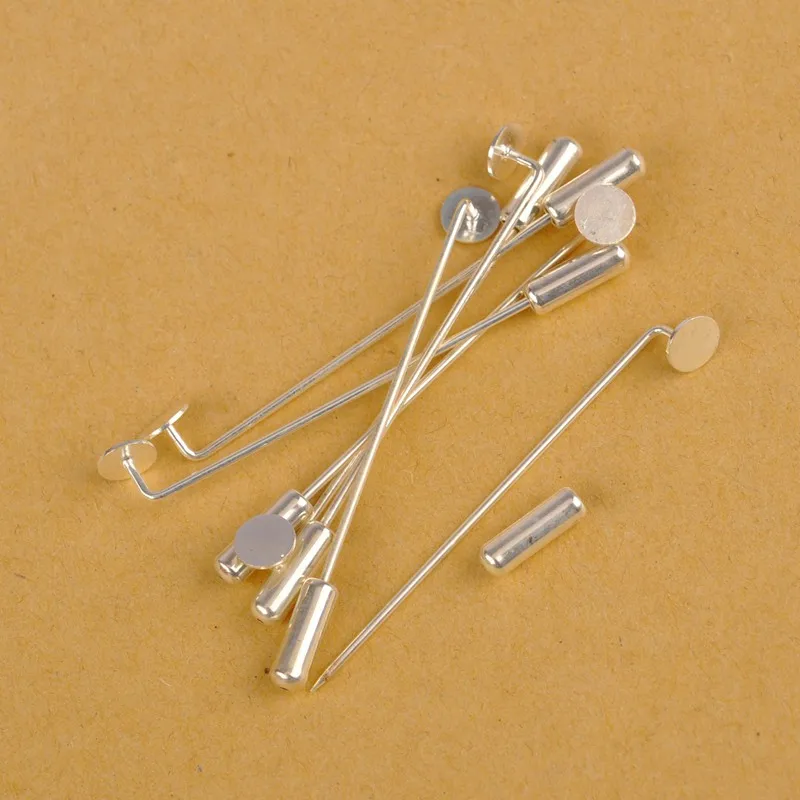 

100pcs Silver Plated w/ 6mm glue pad 65mm safety scarf pins,hijab pins