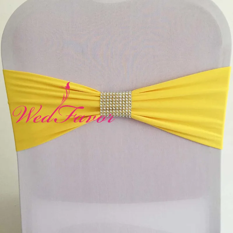 100 шт эластичные ленты для свадебных стульев бант стрейч спандекс лайкра повязка на стул Галстуки со съемной сеткой алмазная пряжка принадлежности для мероприятий - Цвет: Yellow