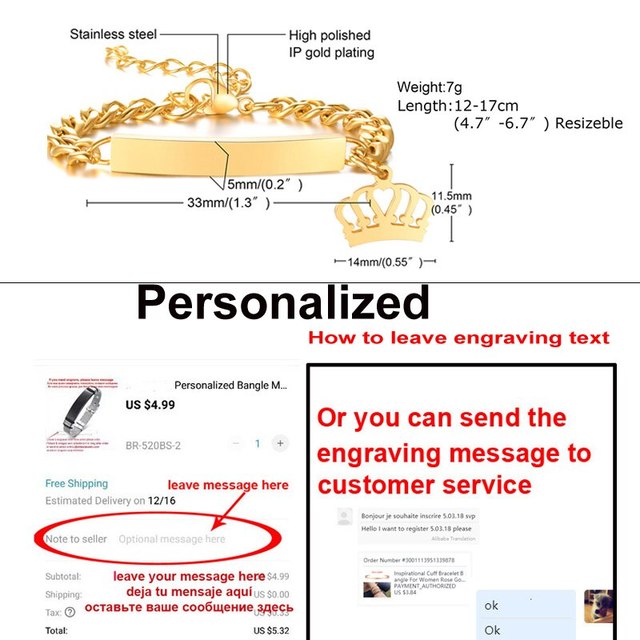 Baby Name Bracelet Figaro Chain Smooth Bangle Link Gold Tone No Fade Safty Jewelry 12cm to 15cm