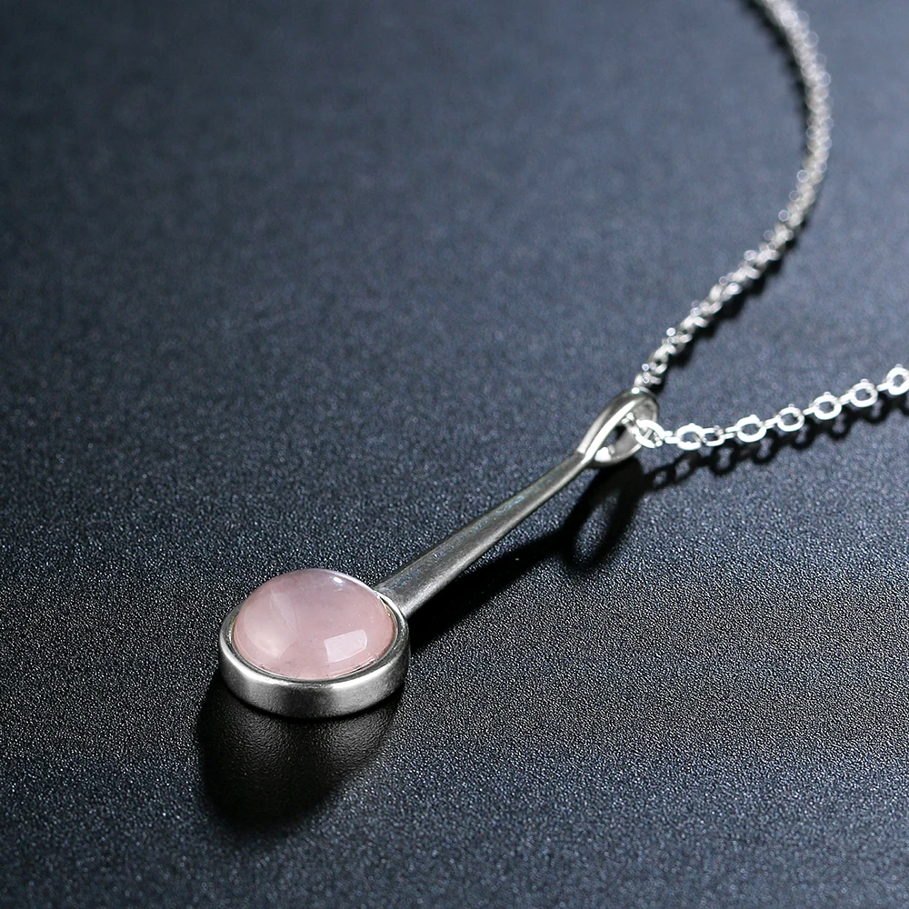 S925 Sterling Silver Necklace Natural Rose Quartz Pendant Necklace for Women Sweet Jewelry Wedding Engagement Party Gifts