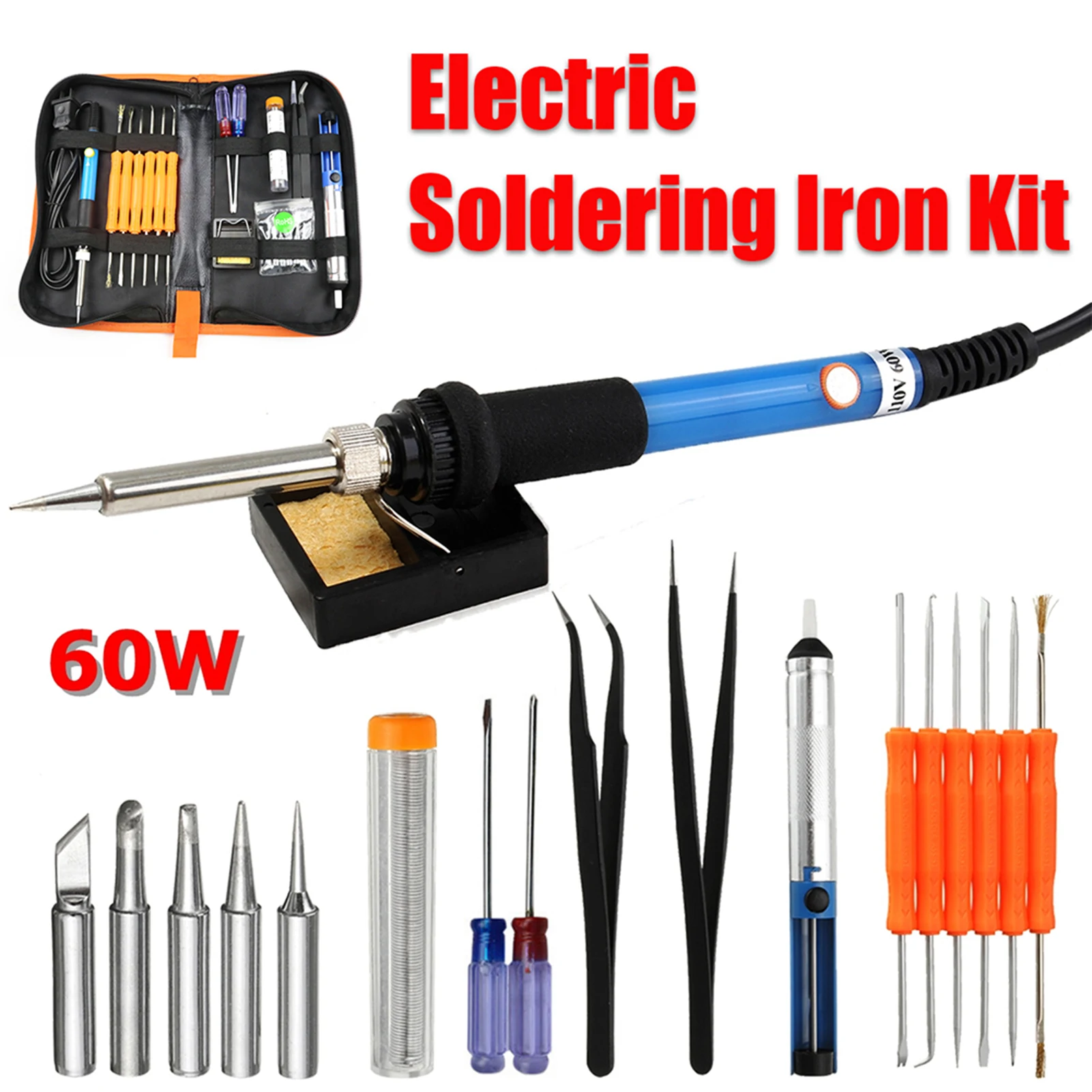UK 60W Electronics Soldering Iron Kit Welding Irons Tools Adjustable Temperature 