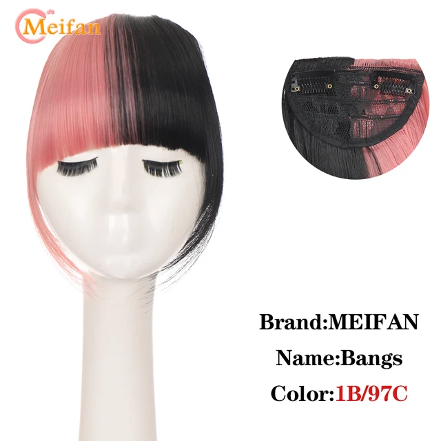 MEIFAN Clip in Hair Bangs Extension Hairpiece Synthetic Natural Fake Bang Hair Piece Air Bangs Clip on Bangs Black Brown 1B-97C