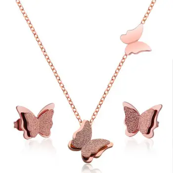 

Stainless Steel Butterfly Necklaces Gold Color Wedding Jewelry Set Fashion Animal Earings for Women Party Valentine's Gifts