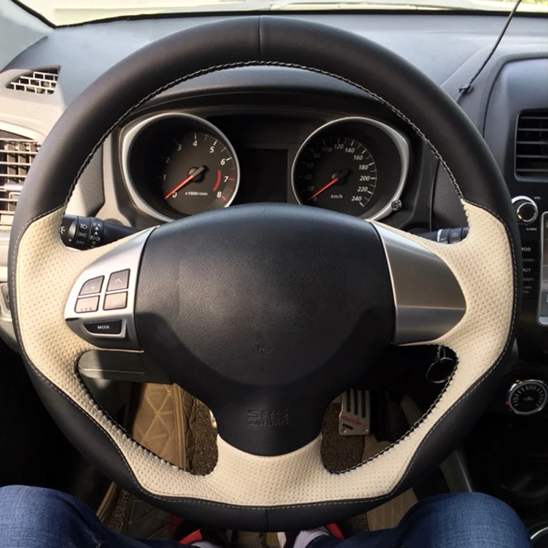 Блестящий пшеничный черный чехол из натуральной кожи на руль для Mitsubishi Lancer X 10 2007- Outlander 2006-2013 ASX 2010-2013