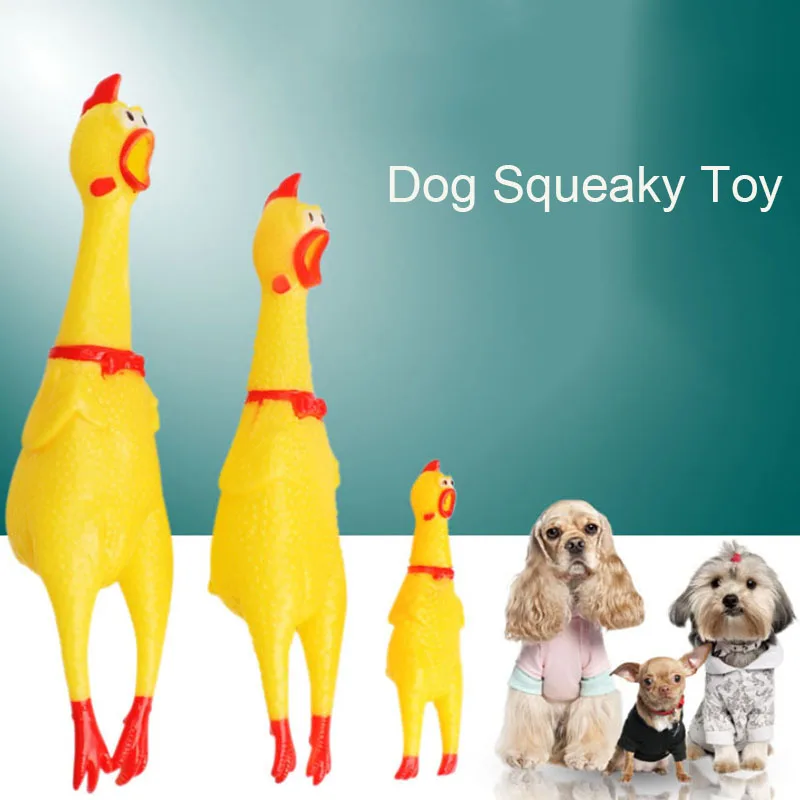 1pc Funny Yellow Screaming Chicken Squeaky Pets Dog Toys Squeeze Squeaky Sound Toy Safety Rubber For Dogs Molar Chew Toys images - 6