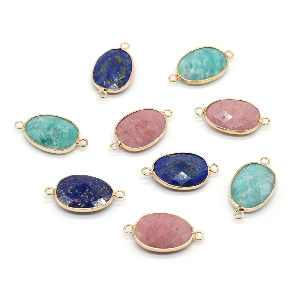 5PCS Wholesale Natural Stone Lapis lazuli Amazonite Egg Shape Connector Pendant For Women Jewelry Making DIY Necklaces Accessori