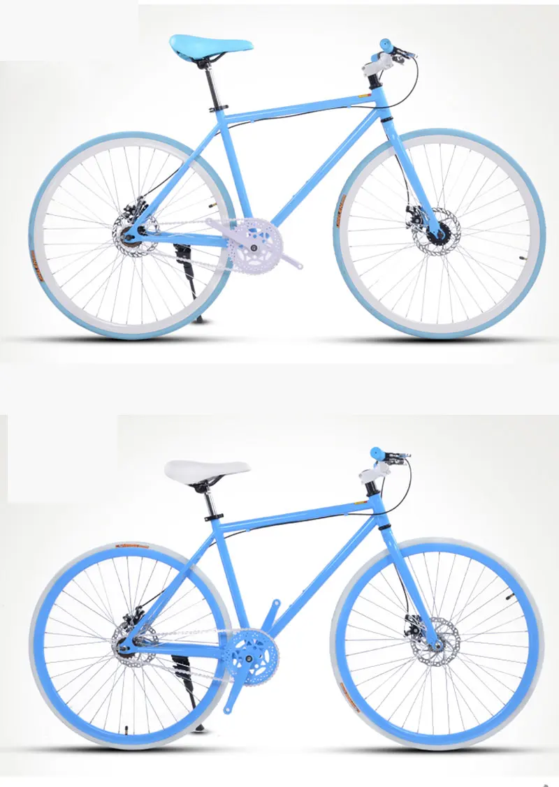 Дорожный велосипед с фиксированной передачей, двойные дисковые тормоза для мужчин и женщин, флуоресцентный велосипед для взрослых студентов, крутой внедорожный велосипед