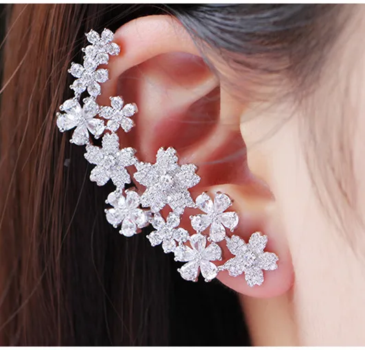 

New Arrival un reve enchante Crystal Bloom Flowers Single Ear Clip AAA Zircons Famous 925 sterling silver women earrings jewelry