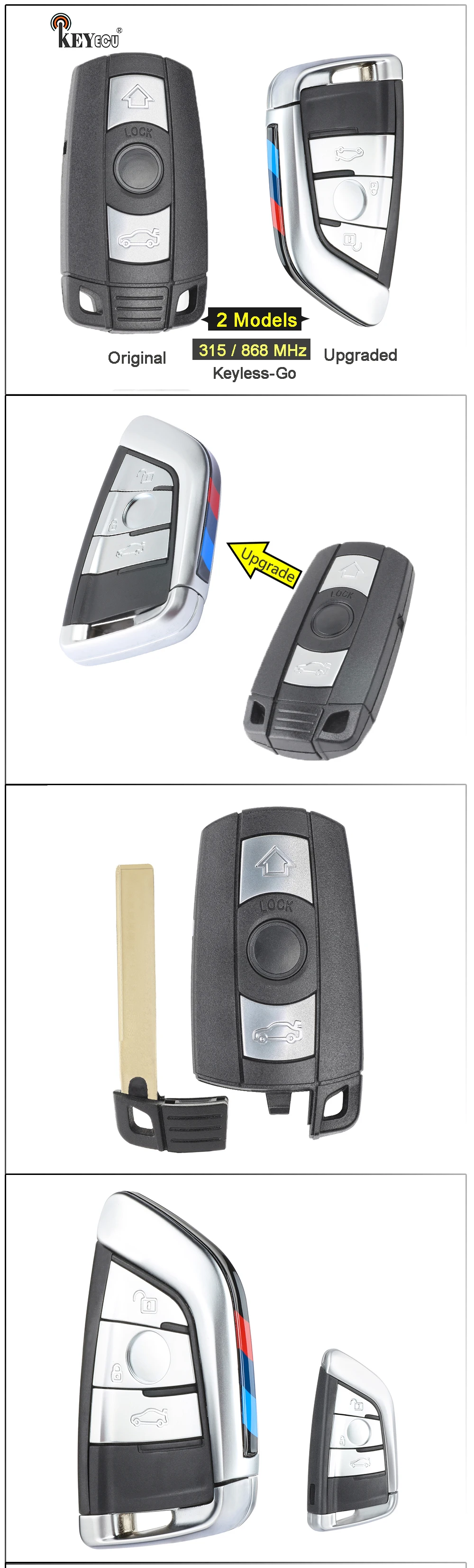 Keyforkess 315 / 868 MHz PCF7953 Chip CAS3 sistema Keyless-Go funzione telecomando aggiornato per BMW serie 3/5 x5 x6 KR55WK491 - H9b32c74c1a0645639b023a2c3cdd14ecY