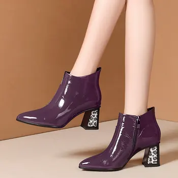 

Classic Chelsea Boots 2020 Winter autumn Women Ankle Boots Genuine Leather High Heels Short Boots Dancing Shoes Woman