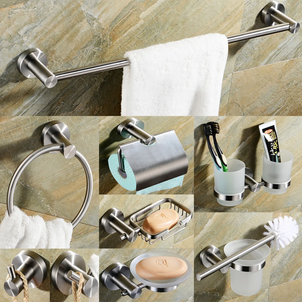 Bath Hardware Sets Набор из нержавеющей стали для ванной комнаты, Матовый держатель для полотенец, держатель для туалетной бумаги, крючок для полотенец, аксессуары для ванной комнаты - Цвет: Bath Hardware Sets