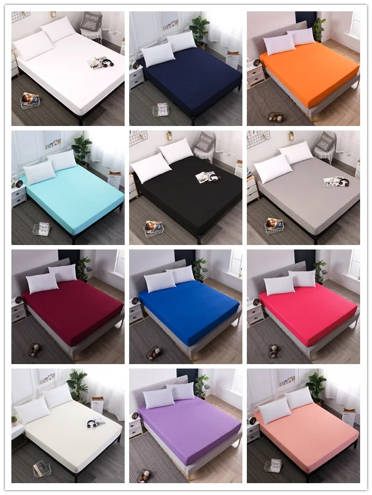 100 Polyester solid color elastic sheet easy care and clean fitted sheet for bed mattress protector