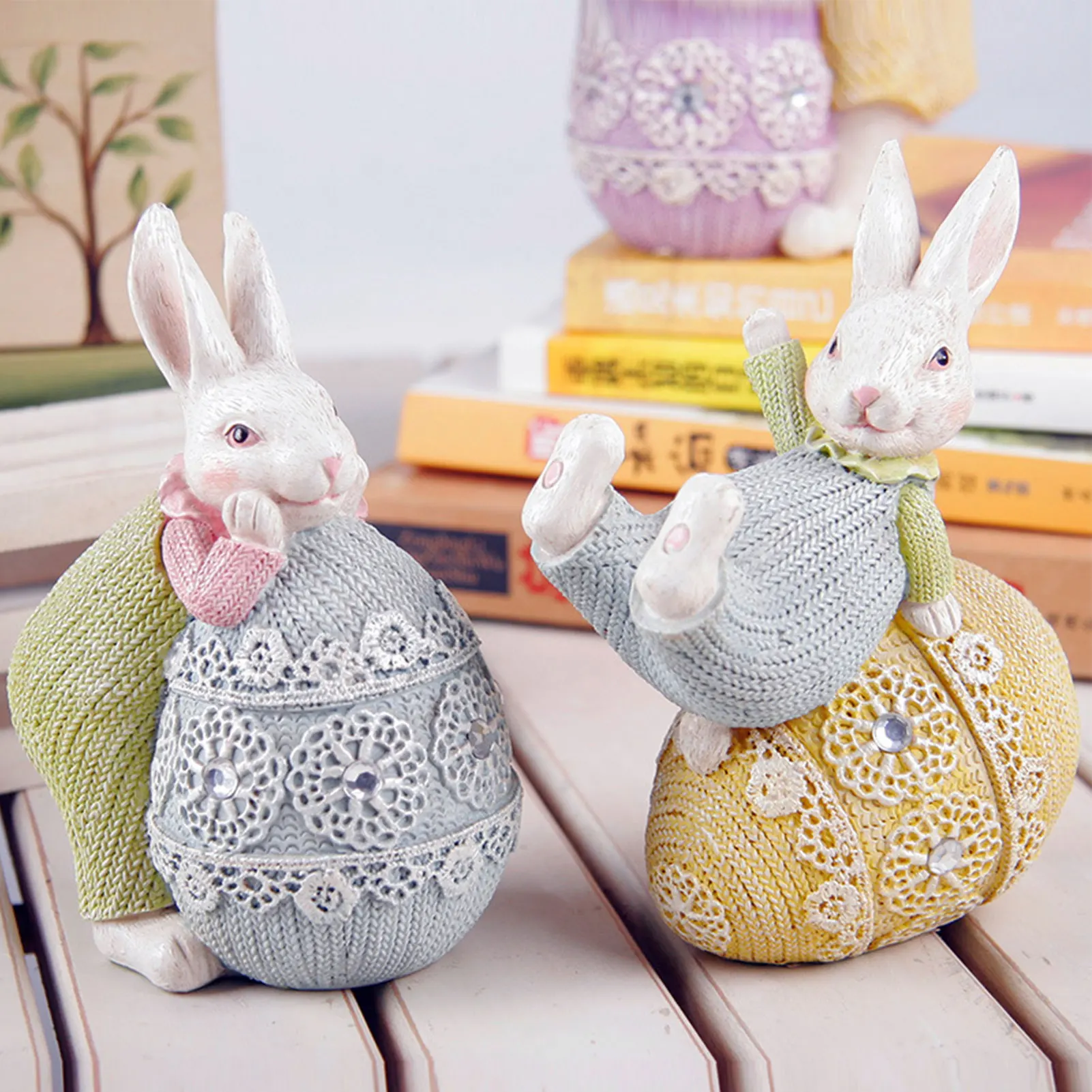 Easter Rabbit Bunny Egg Cute Resin Craft Ornament Living Room Decoration Gifts Festival Party Window Decor Children's Toys Gift