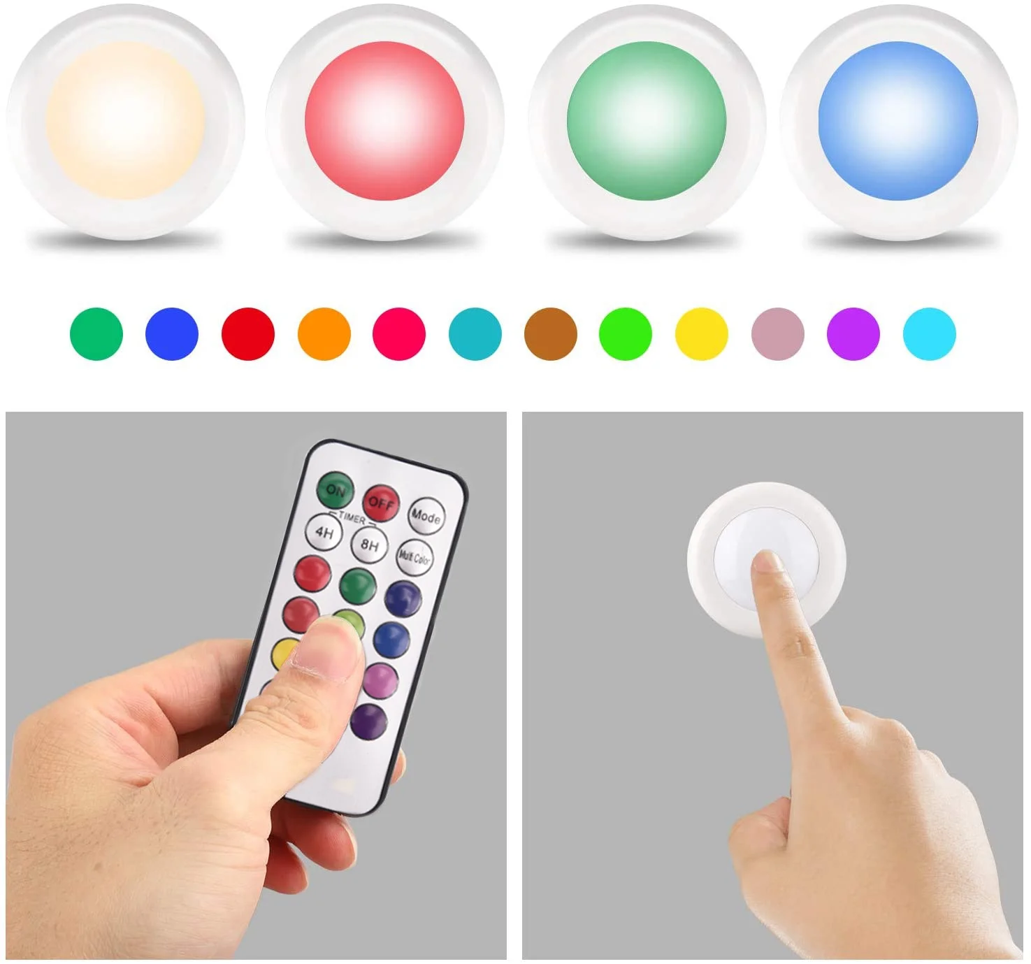 Color changing puck top light with remote