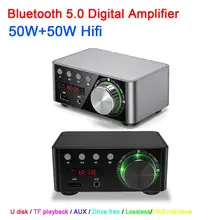 Bluetooth 5,0 HiFi усилитель мощности класса D TPA3116 50Wx2 цифровой усилитель стерео аудио светодиодный дисплей U диск TF MP3 плеер AUX USB