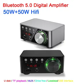 

Bluetooth 5.0 HiFi Power Amplifier Class D TPA3116 50Wx2 Digital Amp Stereo audio LED display U disk TF MP3 player AUX USB