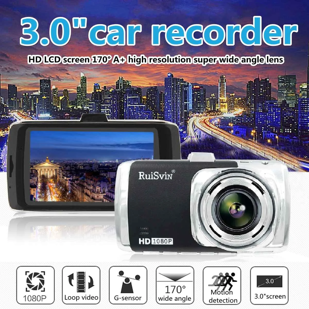 GT3000 3 дюйма HD 1080P Автомобильная камера DVR Автомобильный видеорегистратор HD ЖК-экран g-сенсор 170 ° A+ объектив