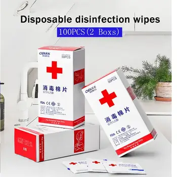 

100Pcs Disposable Disinfection Swap Pad sterilize75% Medical Alcohol Antiseptic Skin Cleaning Wet Wipes Jewelry Watch Clean Wipe