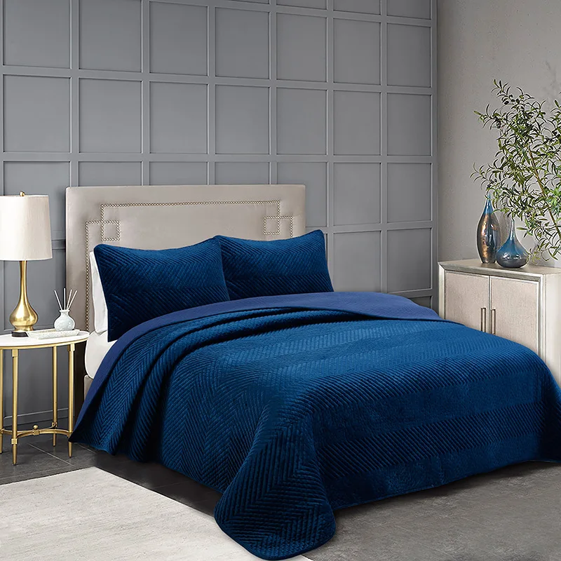 

Winter Velvet Quilt Set 3PCS Quilted Bedspread on the Bed Thicken Double Blanket for Bed Cotton Coverlet Queen Size CHAUSUB