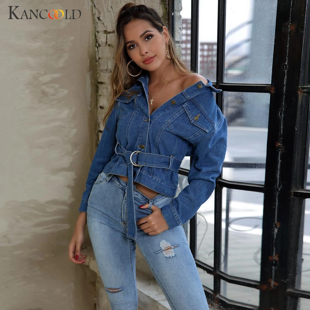 

KANCOOLD coats Womens Denim Long Sleeve Button Bow Jacket Casual Outwear sashes fashion new coats and jackets women 2019AUG29