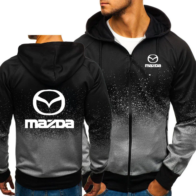 Jacket Men Mazda Car Logo Print Casual HipHop Harajuku Gradient color Hooded Mens Fleece Sweatshirts zipper Hoodies Man Clothing - Цвет: 02