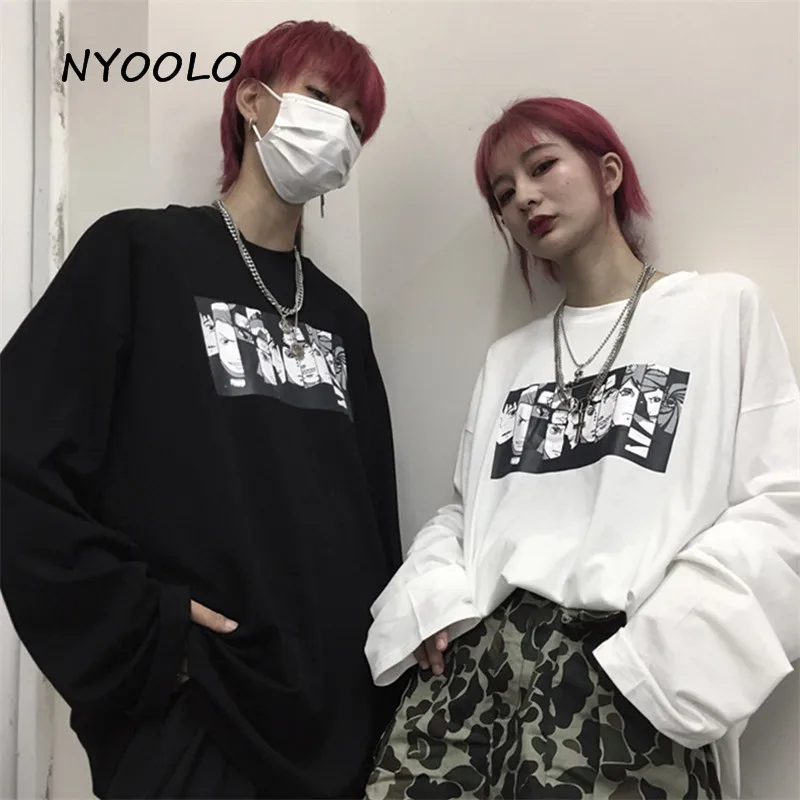 NYOOLO винтажный дизайн мультфильм Наруто печать футболка осень уличная свободная с длинным рукавом аминовая футболка женская мужская одежда Топ