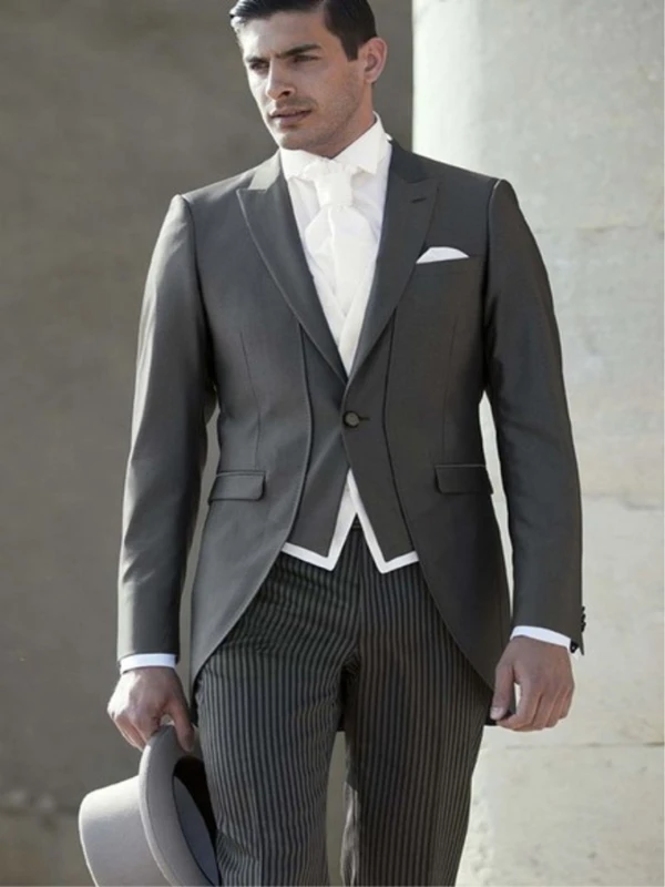 

Latest Coat Pant Design Grey Morning Suit Slim Fit 3 Piece Italian Classic Tuxedo Custom Men Suits Gentle Blazer Terno Masculin