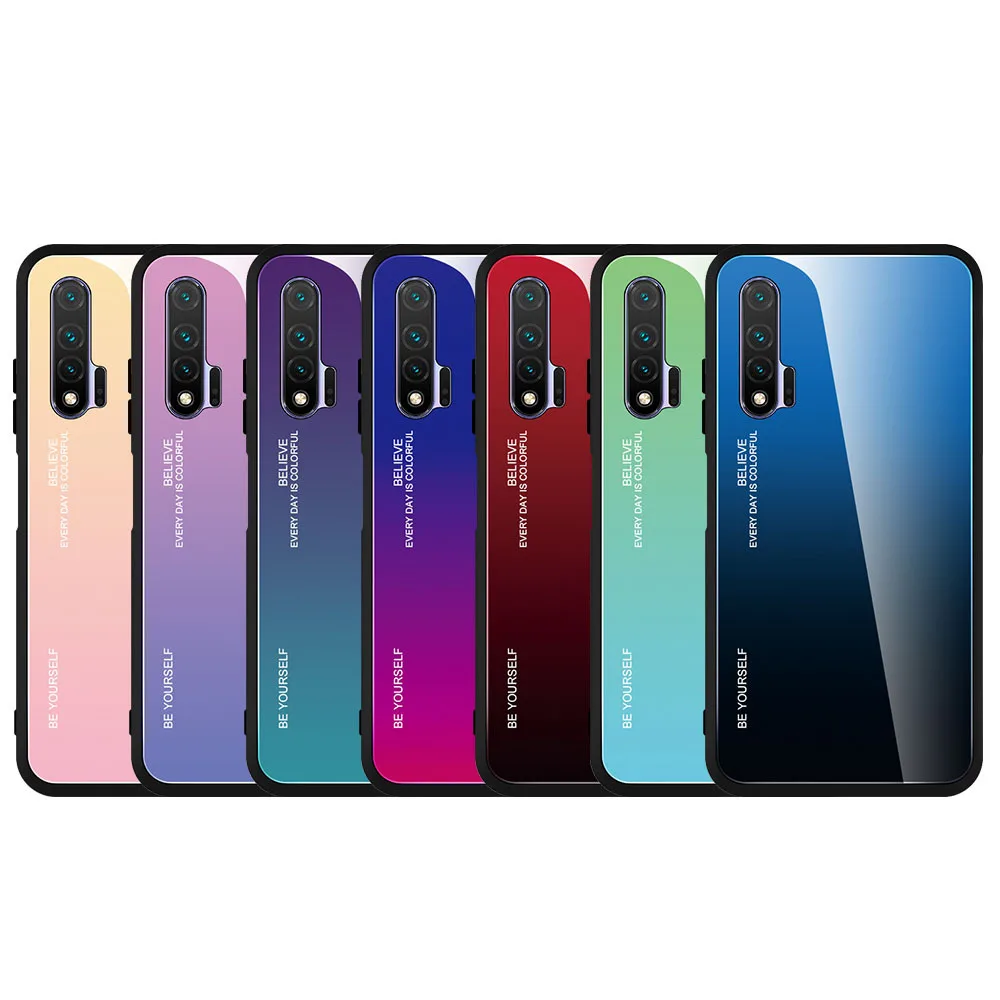 Gradient Tempered Glass Phone Case for Huawei nova 3 3i 5 5i 6 7 7i Se Honor 8x 9x 20 v20 Y5P Y6P 30 V30 8X 9X Enjoy 8 9plus | Мобильные