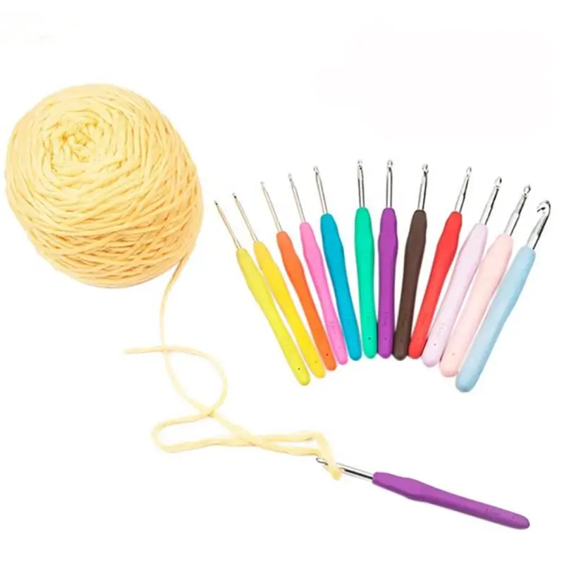 TPR Aluminum Crochet Hook Set with Storage Bag Soft Handle Crochet Needles  Yarn Weave Knitting Needles Set DIY Weaving Tool - AliExpress