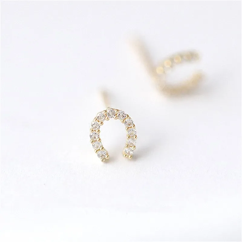 925 Sterling Silver 14K Gold Plating Pavé Crystal Horseshoe U-shaped Stud Earrings Women Light Luxury Wedding Party Jewelry - Image 3