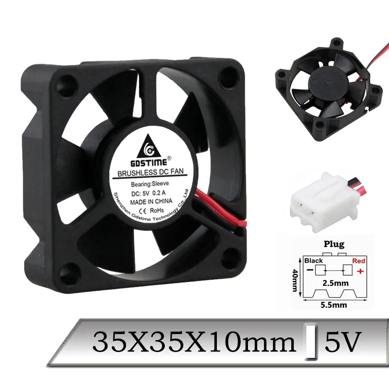1Pcs Gdstime DC 5V 35mm 35x10mm Mini Brushless Axial DC Cooling Fan 