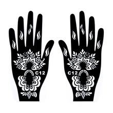 1 Pair Temporary Hand Body Tattoo Art Sticker Professional Waterproof Henna Stencil Template Flower Tattoo Stencil Dark wind