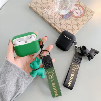

3D Cute cool Bulldog Leather Keychain soft silicone Wireless Earphone Charging case for AirPods pro 3 Bluetooth box cover