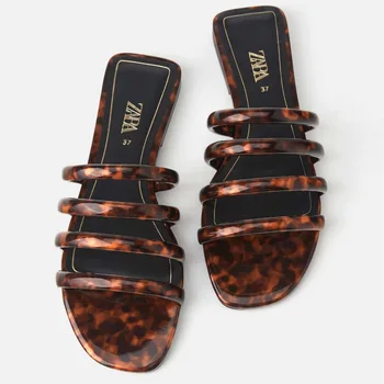 

Summer 2020 ZA New Women's Slippers Transparent tortoiseshell Tube with Decorative Flat Sandals Slipper
