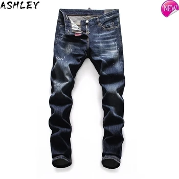 

Men's 2020 New jeans Printed With Hole Washed Casual Skinny Denim Jean for man 100% cotton Button Zipper Top Quality