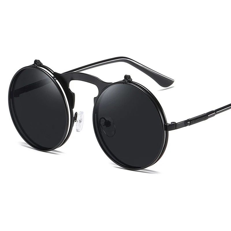 Занавес солнцезащитные очки новые винтажные стимпанк металлическая круглая рама индивидуальность флип Цвет Покрытие Солнцезащитные очки для мужчин женщин A108 - Цвет линз: 1