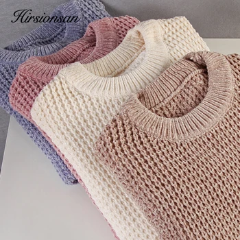 

Hirsionsan Soft Chenille Autumn Sweaters Women Korean Loose Cashmere Solid Female Knitted Pullovers Basic Knitwear Warm Jumper