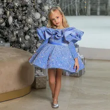 

Cute Sequins Flower Girl Dresses Ball Gown Custom Made Party Gowns for Birthday 2022 Long Sleeve Pageant First Communion Dresses