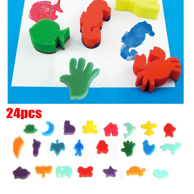 

24Pcs/Set Childrens Kids Paint Animal Shaped Sponge Toys for Art Craft Painting JS21