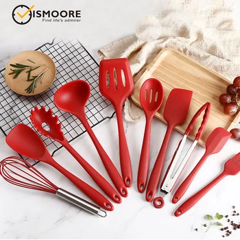 

10pcs Silicone Cooking Utensils Set Non-stick Spatula Shovel Soup Spoon Egg Beater Scraper Pasta Cooking Tools Set Kitchen Tools