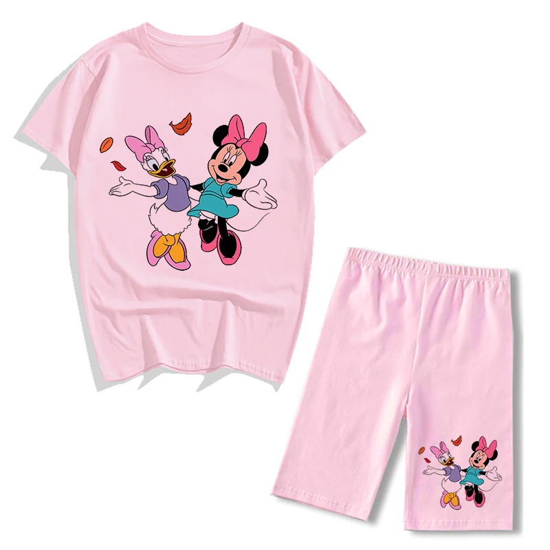 Disney Donald Duck Cartoon Print Fashion Women Two Piece Set Short Sleeve T-shirt+sports Shorts Summer Casual Tracksuits Clothes plus size jogger set